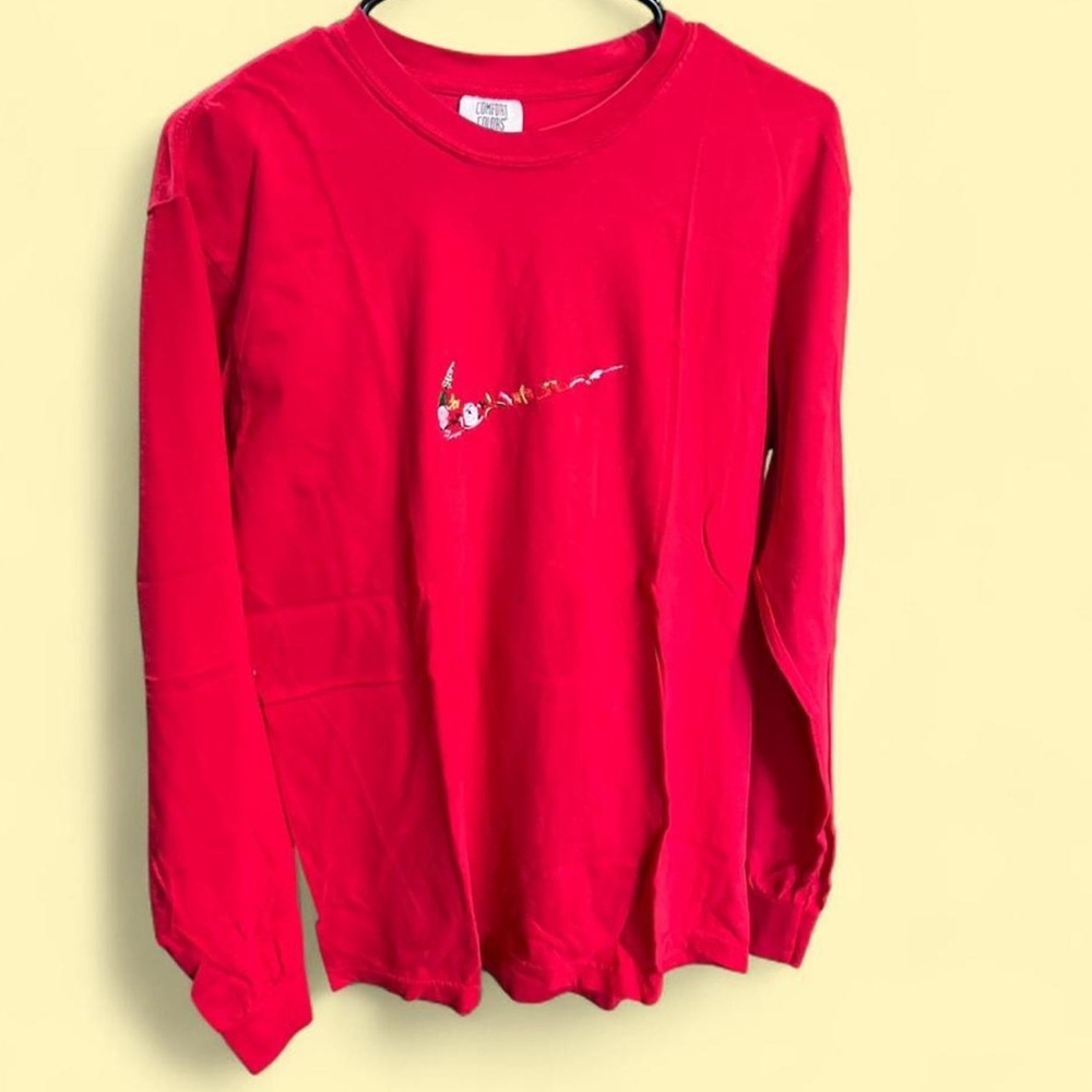 Comfort Colors Red Long-Sleeve with embroidered swoosh